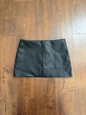 Black Leather Alligator Zip up mini skirt